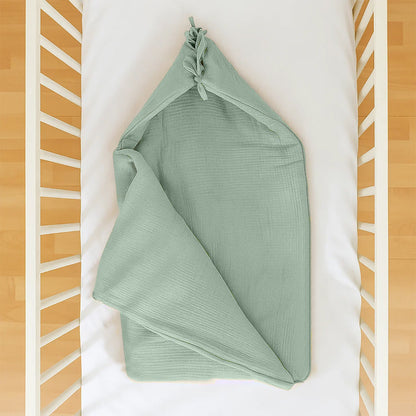 Green Organic Cotton Bunting Bag for kids and babies by Chocolate Briseis, with colorful bunting design and soft fabric.