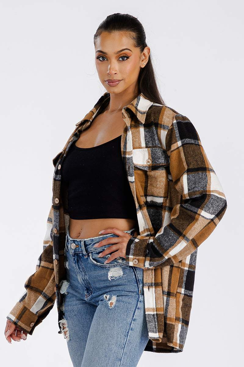 Lime Milo Boyfriend Oversized Soft Flannel Shacket in cozy plaid pattern, casual jacket for layered style.