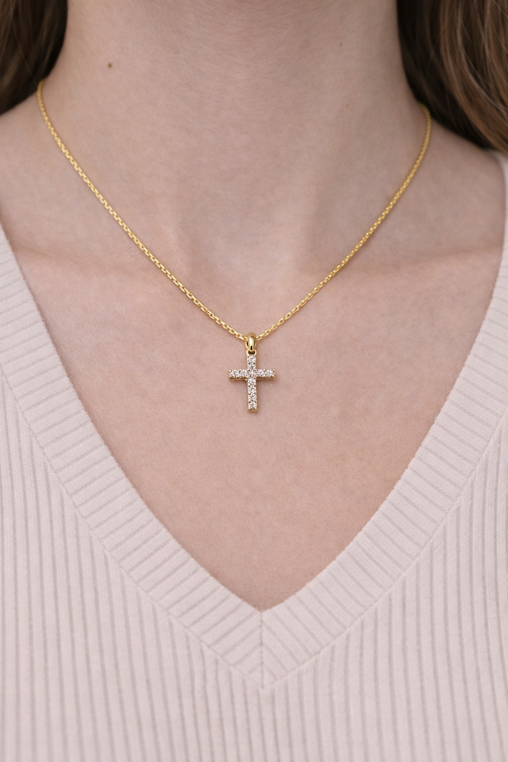 Elegant Zircon stone cross necklace for women by Ochre Juniper featuring a minimal design in silver-tone jewelry.