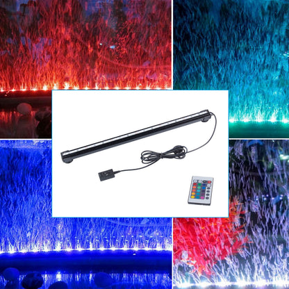 Teal Simba waterproof RGB aquarium fish tank lighting with colorful LED lights illuminating a fish tank.