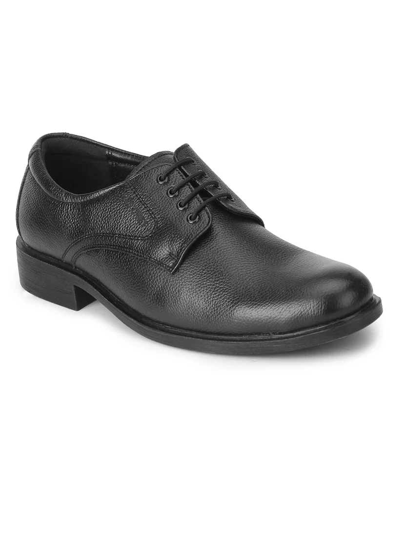 Black solid formal derby shoes by Harlequin Millie, showcasing classic leather footwear with sleek design and polished finish.