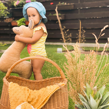 Rusty brown Ochre Ares soft alpaca pillow toy, plush and cuddly, perfect for comfort and decorative use