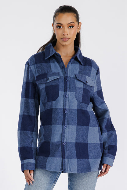 Lime Milo Boyfriend oversized soft flannel shacket in a cozy, plaid design, perfect for casual layered winter style.