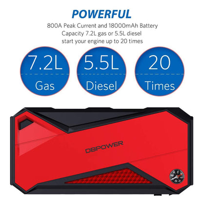 Lilac Milo 800A 18000mAh portable automotive battery booster car power bank showing compact design and connection ports