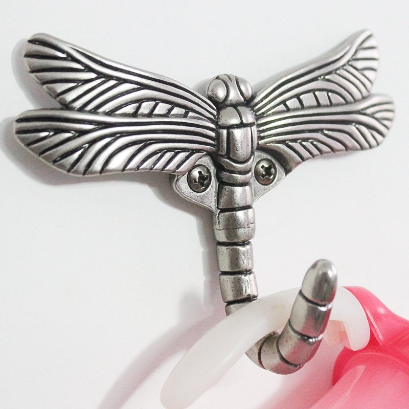Fuchsia Molly Dragonfly Coat Hook, novelty metal wall hook shaped like a dragonfly for hanging items, decorative home accessory.