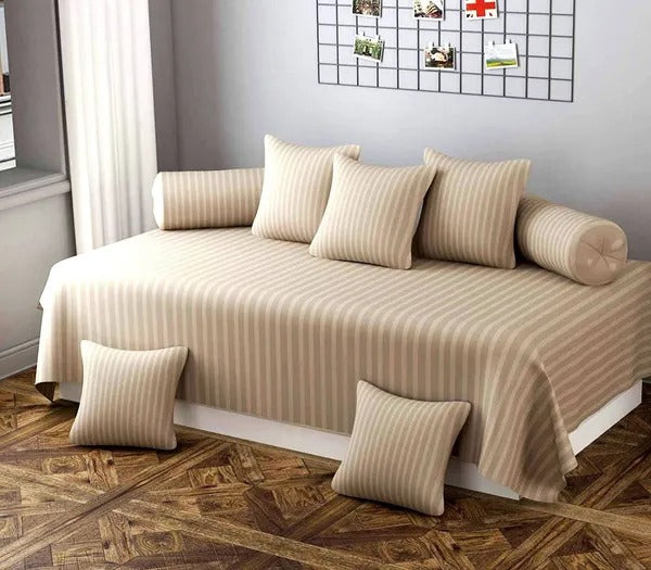 Sangria Alcestis diwan set with one flat bedsheet and five cushion covers, home and garden décor, in a coordinated fabric design