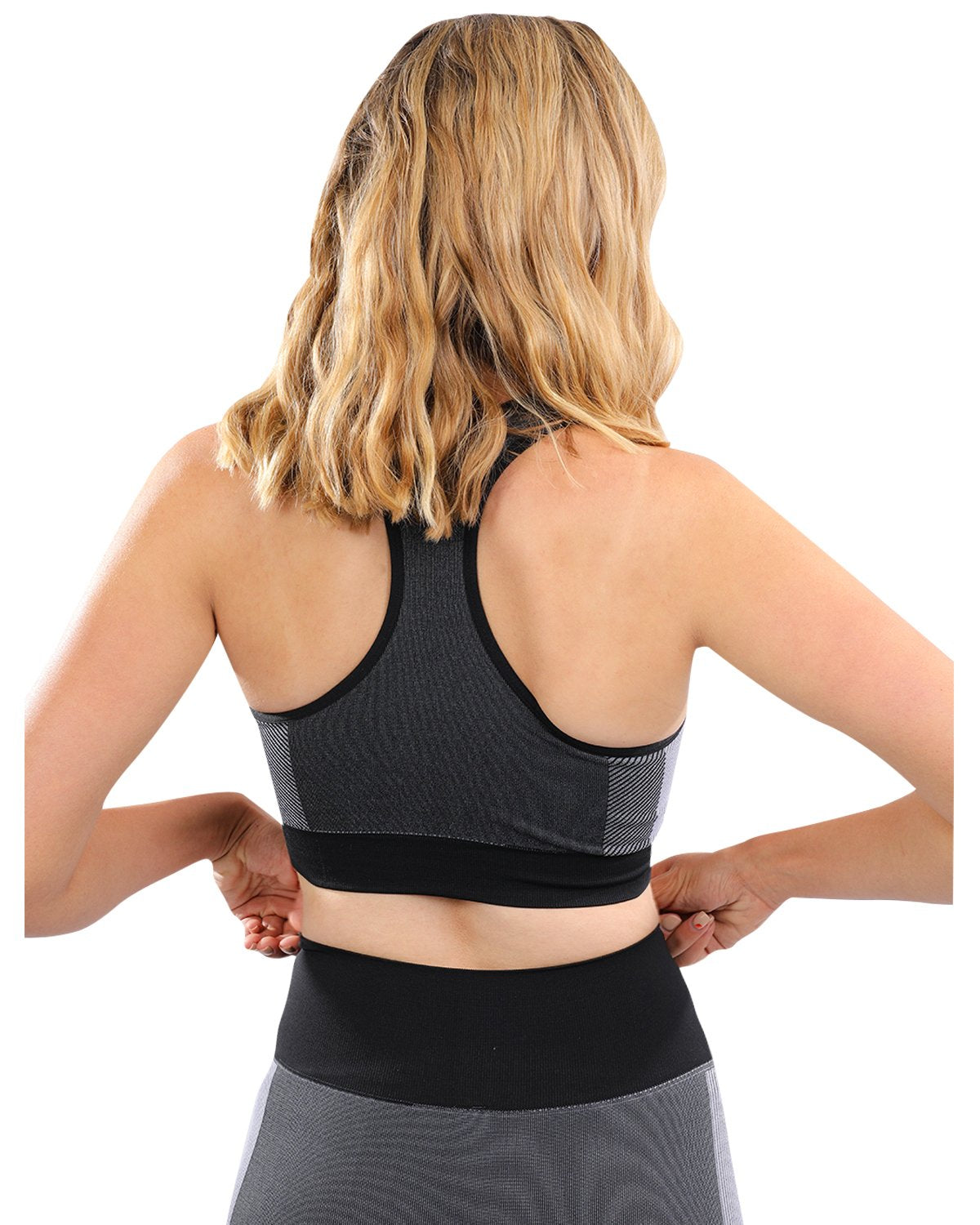 Black Lazurite Arleta seamless sports bra for women, featuring a supportive, stretchy design for activewear and workouts.