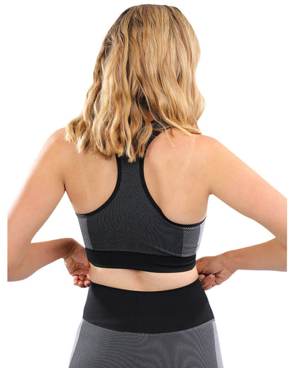 Black Lazurite Arleta seamless sports bra for women, featuring a supportive, stretchy design for activewear and workouts.
