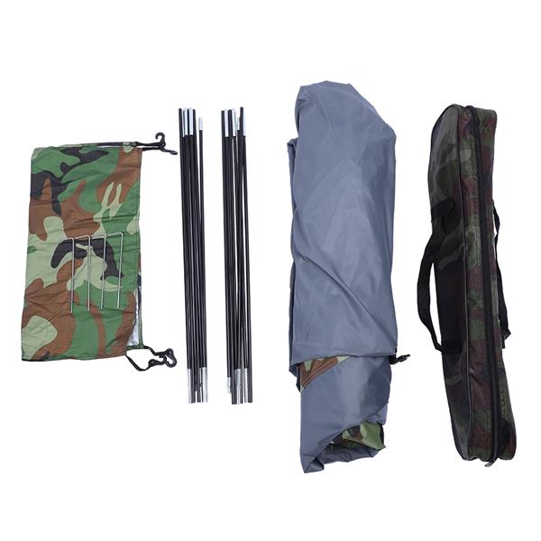 Camouflage Teal Simba 3-4 person camping dome tent set up outdoors with open door and mesh windows for ventilation.