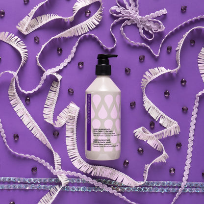 Pink Misty Contempora Hair Superfood Toning Silver Shampoo in 500ml bottle, with silver and purple packaging visible.