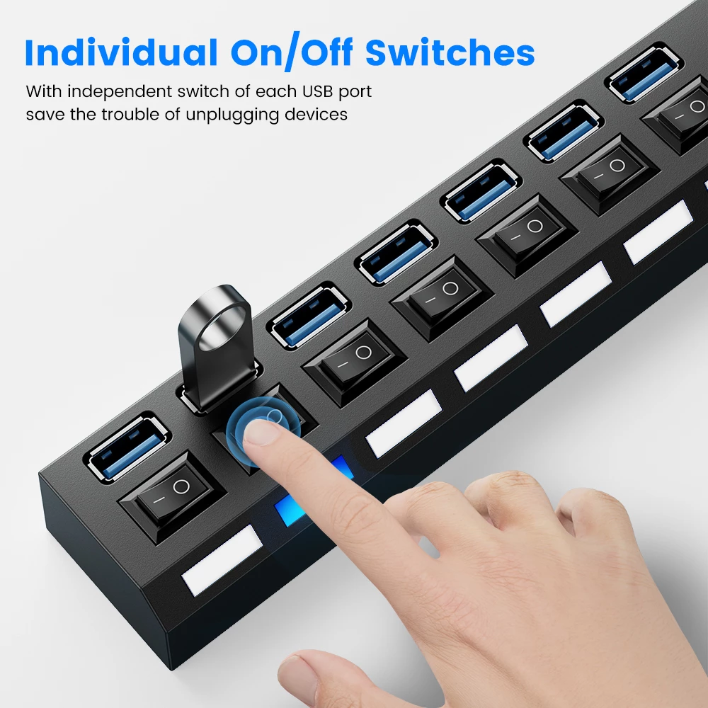 Teal Simba USB 3.0 Hub with 4-port and 7-port options, multi-port USB splitter for expanding computer connectivity.