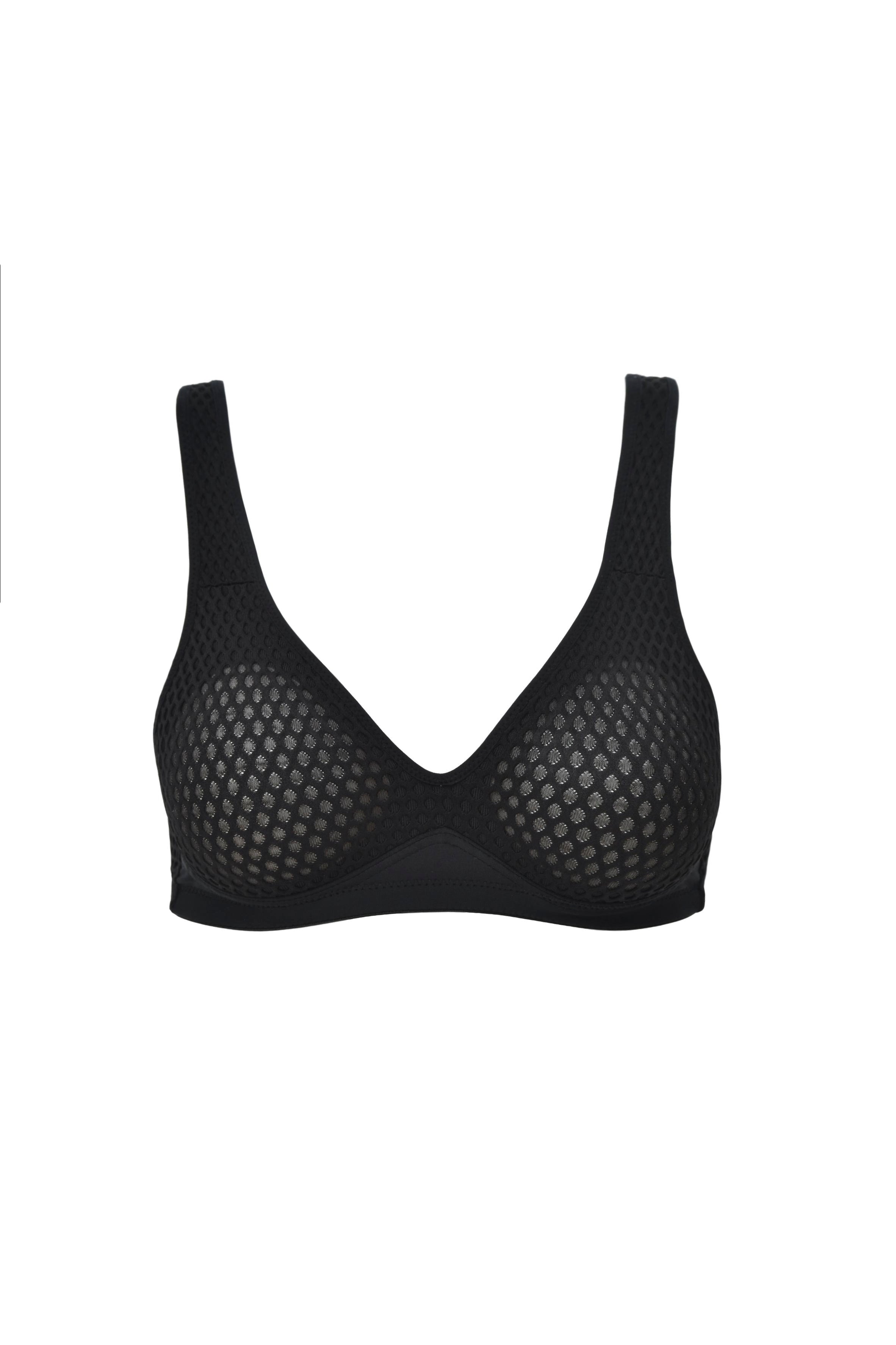 Turquoise Atalanta 3D fitness bra in black with supportive straps, designed for activewear and workout comfort.