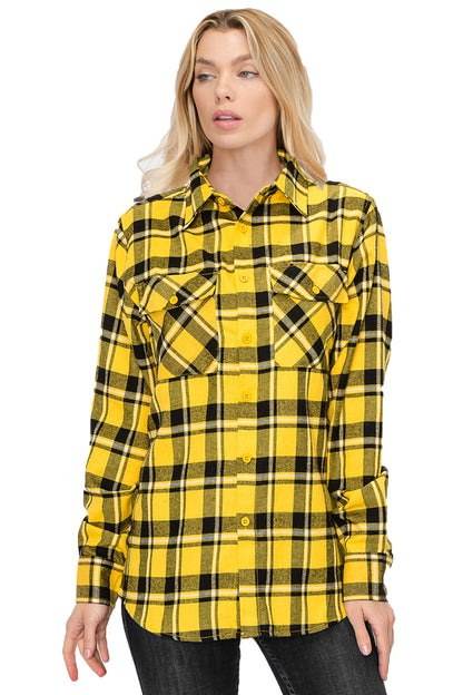 Lime Milo oversize boyfriend plaid checkered flannel top, casual and cozy blouse with a relaxed fit and classic pattern.