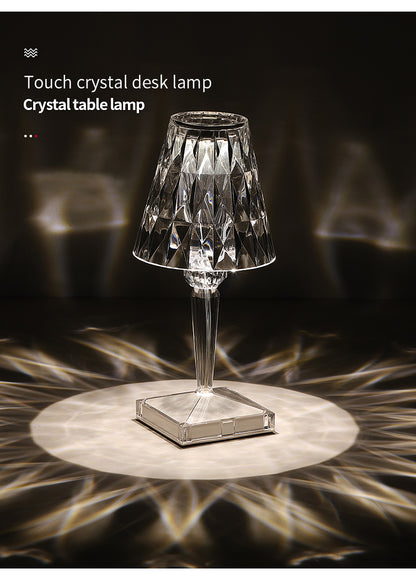 Diamond-shaped acrylic table lamp by Lilac Milo with RGB lighting and remote control, ideal for modern desk or decorative lighting.