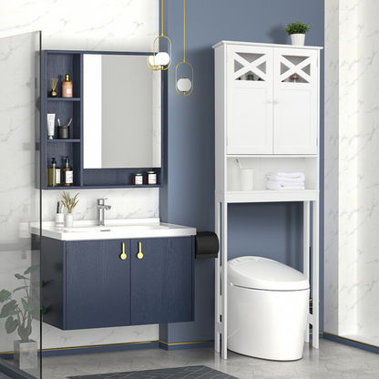 Lilac Milo bathroom double door fork toilet cabinet with storage shelves and sleek white finish, designed for modern bathroom organization.