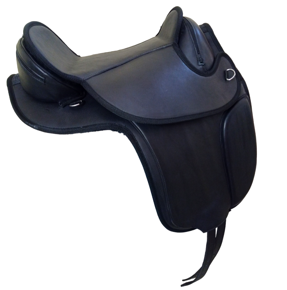 Mauve Aura treeless synthetic bareback horse saddle in size 15-18 inches, suitable for outdoor riding and horse training.