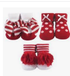 Set of red and striped baby socks from Ochre Ismene, soft and colorful kids and babies gift set with multiple pairs.