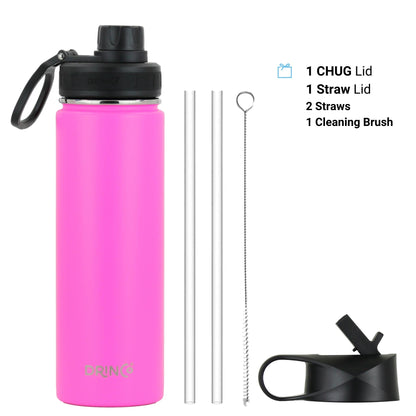 Orchid Lavender DRINCO® 22oz stainless steel sport water bottle in Island Pink, with a sleek, insulated design for active hydration.