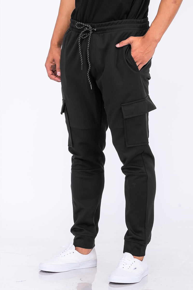 Cotton blend cargo joggers in beige with multiple pockets from Lime Milo, relaxed fit casual pants for everyday wear.