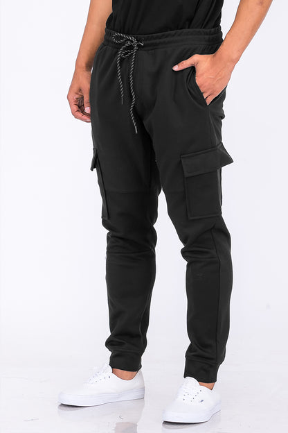 Cotton blend cargo joggers in beige with multiple pockets from Lime Milo, relaxed fit casual pants for everyday wear.
