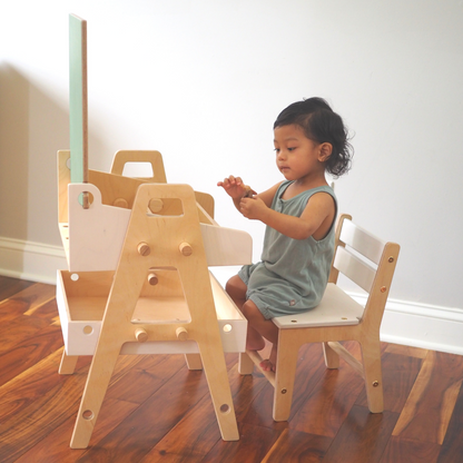 Lavender Arachne Montessori chalkboard art table with a wooden frame and spacious surface for children&