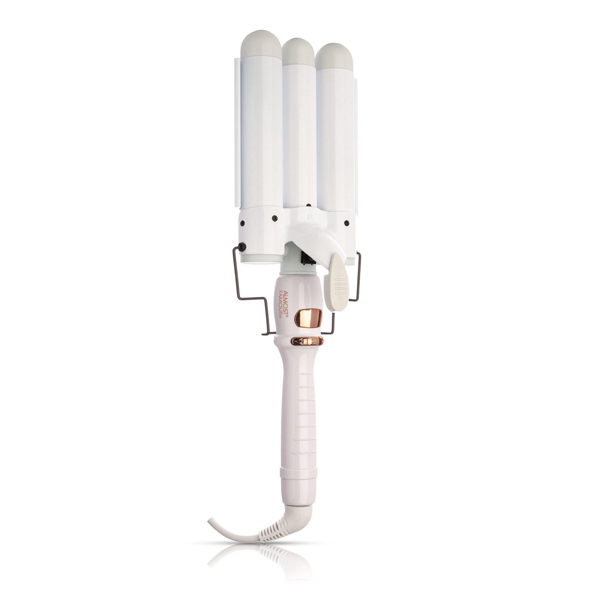 Sky Blue Thrace Wave Away triple barrel curler with tourmaline ceramic barrels for creating smooth, wavy hair styles.