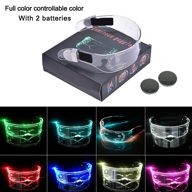 Lilac Milo 7-color cyberpunk LED goggles with luminous glass design, perfect for tech accessories and futuristic fashion styles.