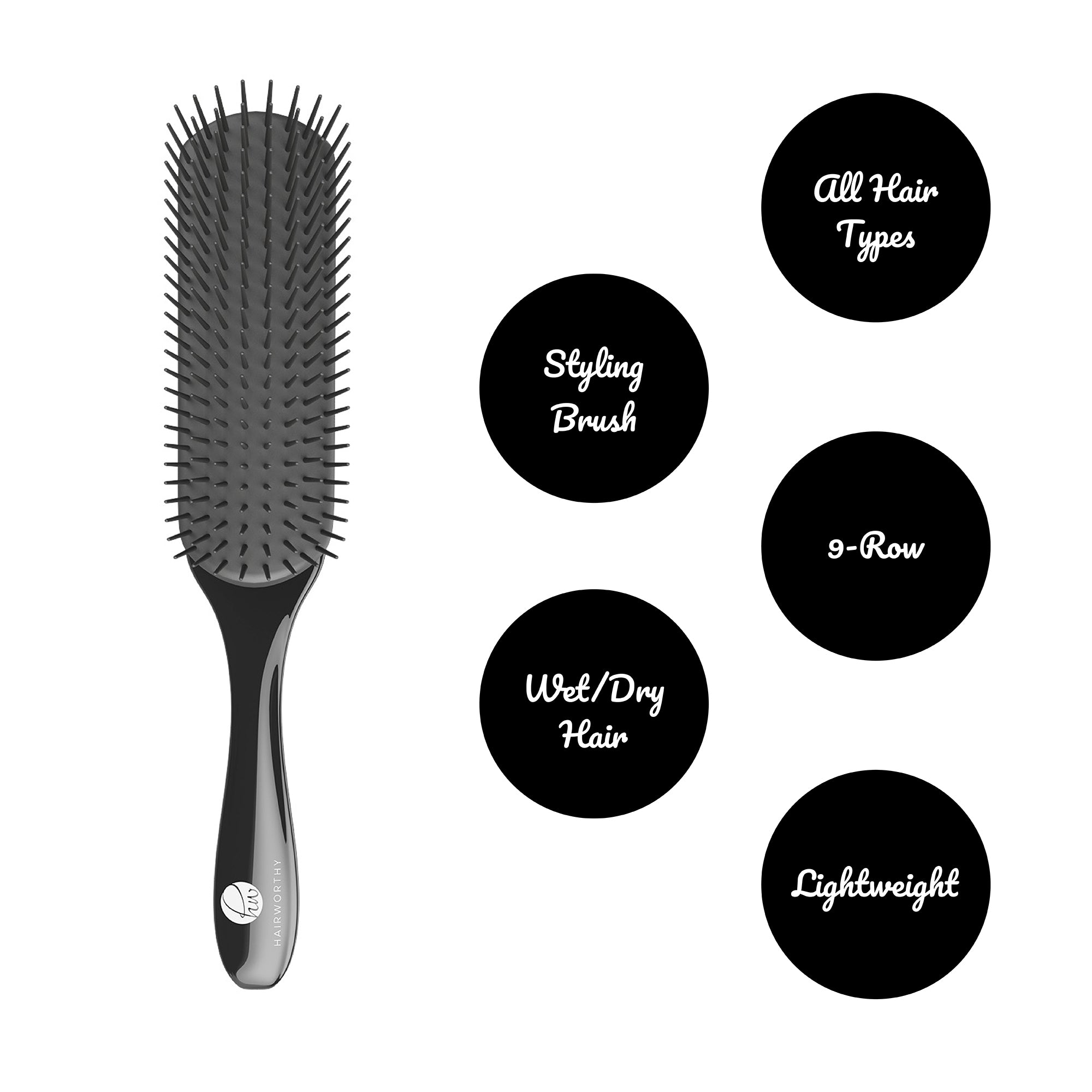 Black Sugarplum Hairworthy Hairembrace Styling Brush for bath and beauty, featuring a comfortable handle and flexible bristles.