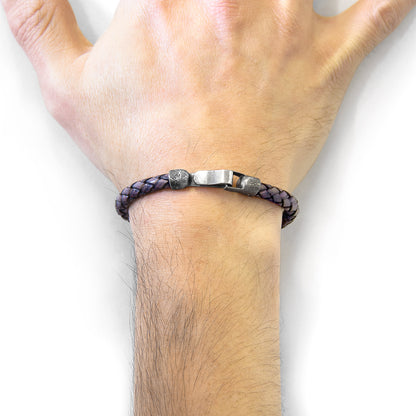 Indigo blue Skye silver and braided leather bracelet by Magenta Sooty featuring silver accents and handcrafted leather details.