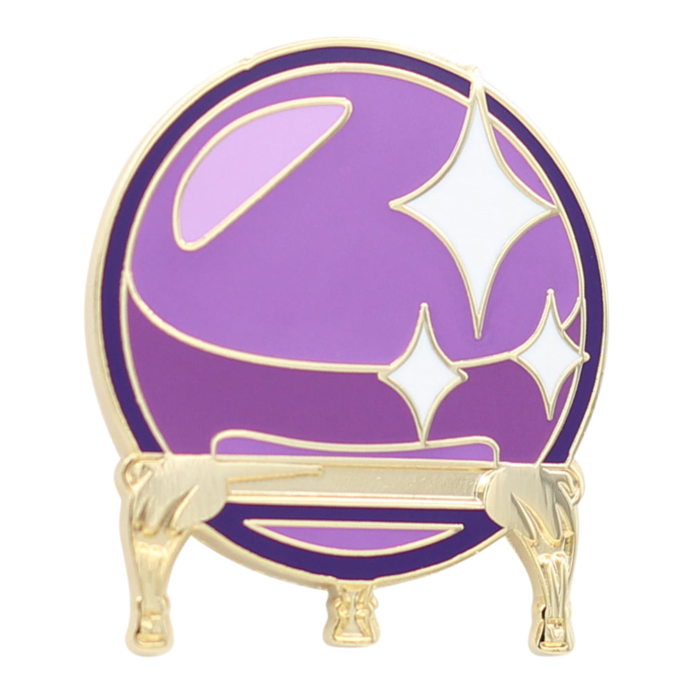 Fuchsia Thrace crystal ball enamel pin featuring occult and kawaii design on a silver-toned metal backing.