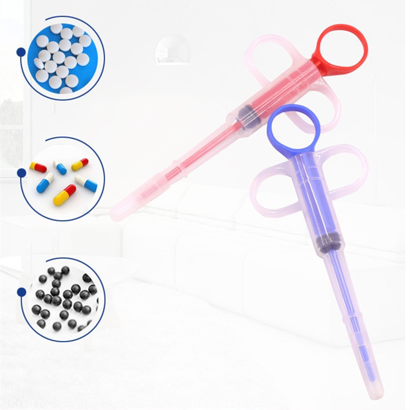 Lilac Milo pet syringe pill dispenser with a clear plastic barrel and plunger for easy medication administration to pets.