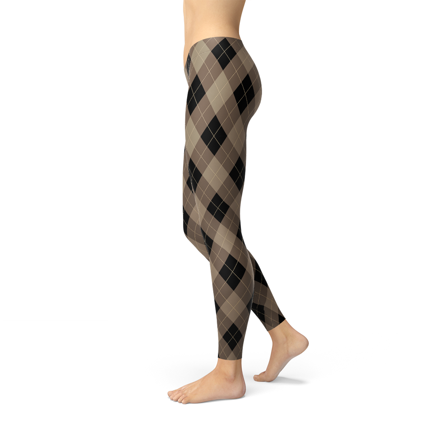 Women’s beige and brown argyle leggings by Maroon Sooty, featuring a stylish knit pattern and comfortable fit.