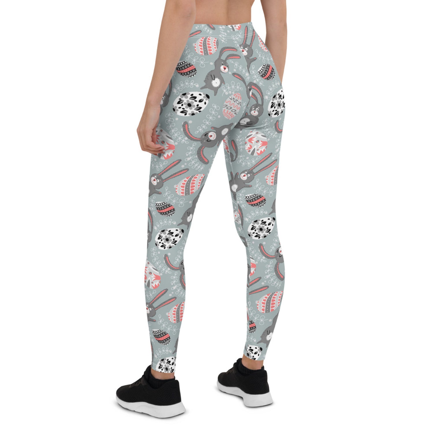Maroon Sooty cute Easter Bunny leggings for women, activewear with bunny pattern, stretchy fabric, and comfortable fit.