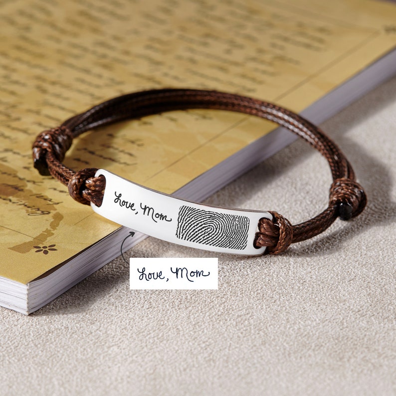 Green Millie fingerprint handwriting bracelet for men, stylish accessory featuring personalized fingerprint design on a sleek bracelet.