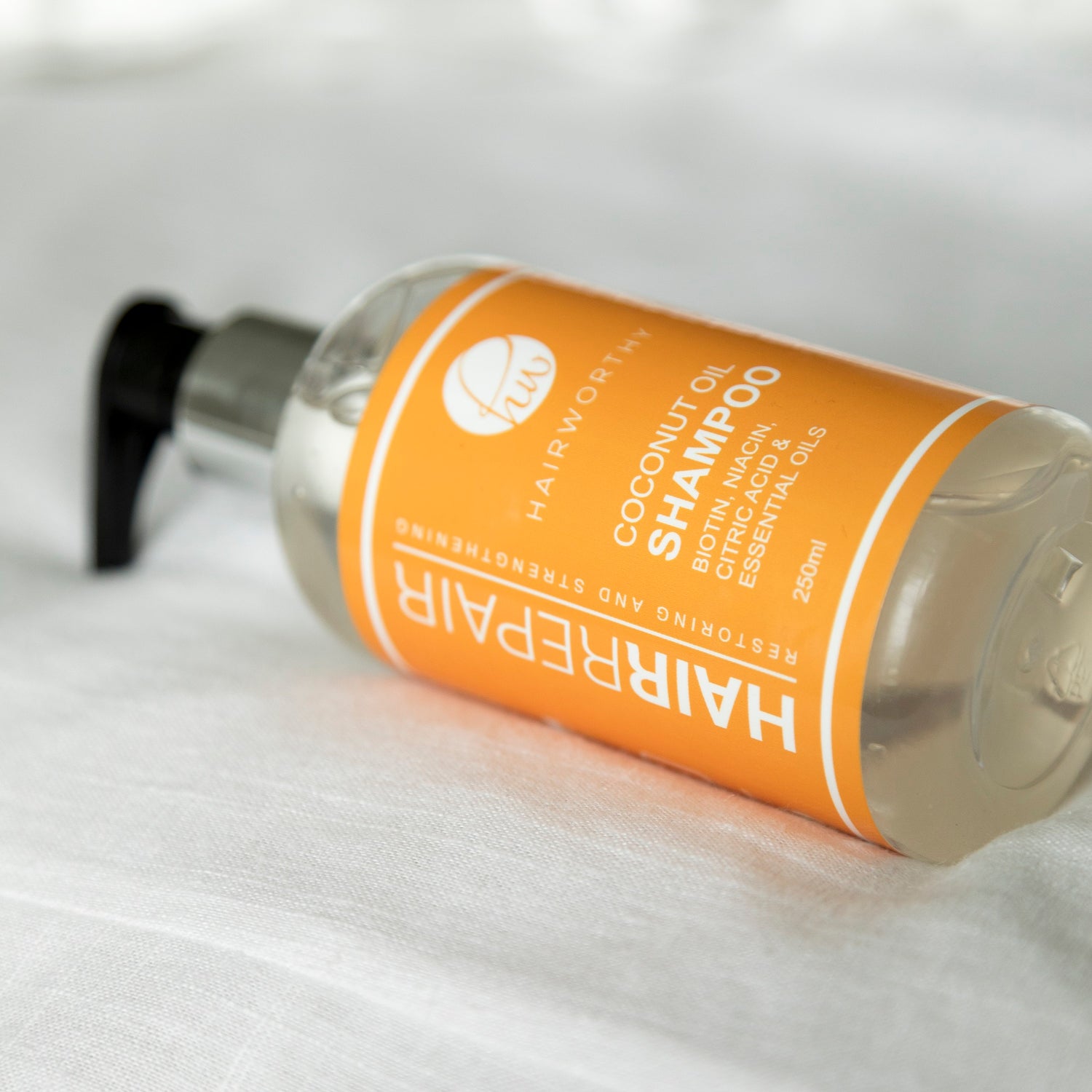 Black Sugarplum Hairworthy Hairrepair Shampoo bottle for hair repair and cleansing, with a sleek design and clear product label.