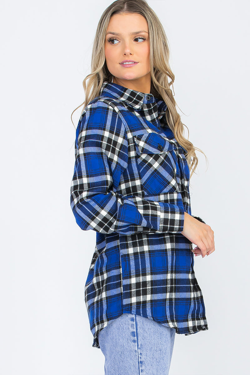 Lime Milo oversized plaid checkered flannel top, boyfriend style, featuring classic red and black checkered pattern and relaxed fit.