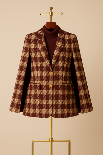 Carmine Juneberry houndstooth woolen cape coat and matching shorts, stylish jackets and coats set with classic pattern and tailored fit.