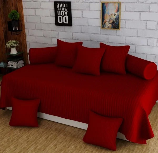 Sangria Alcestis 8-piece diwan set with single flat bedsheet and five cushion covers, designed for home and garden decor.