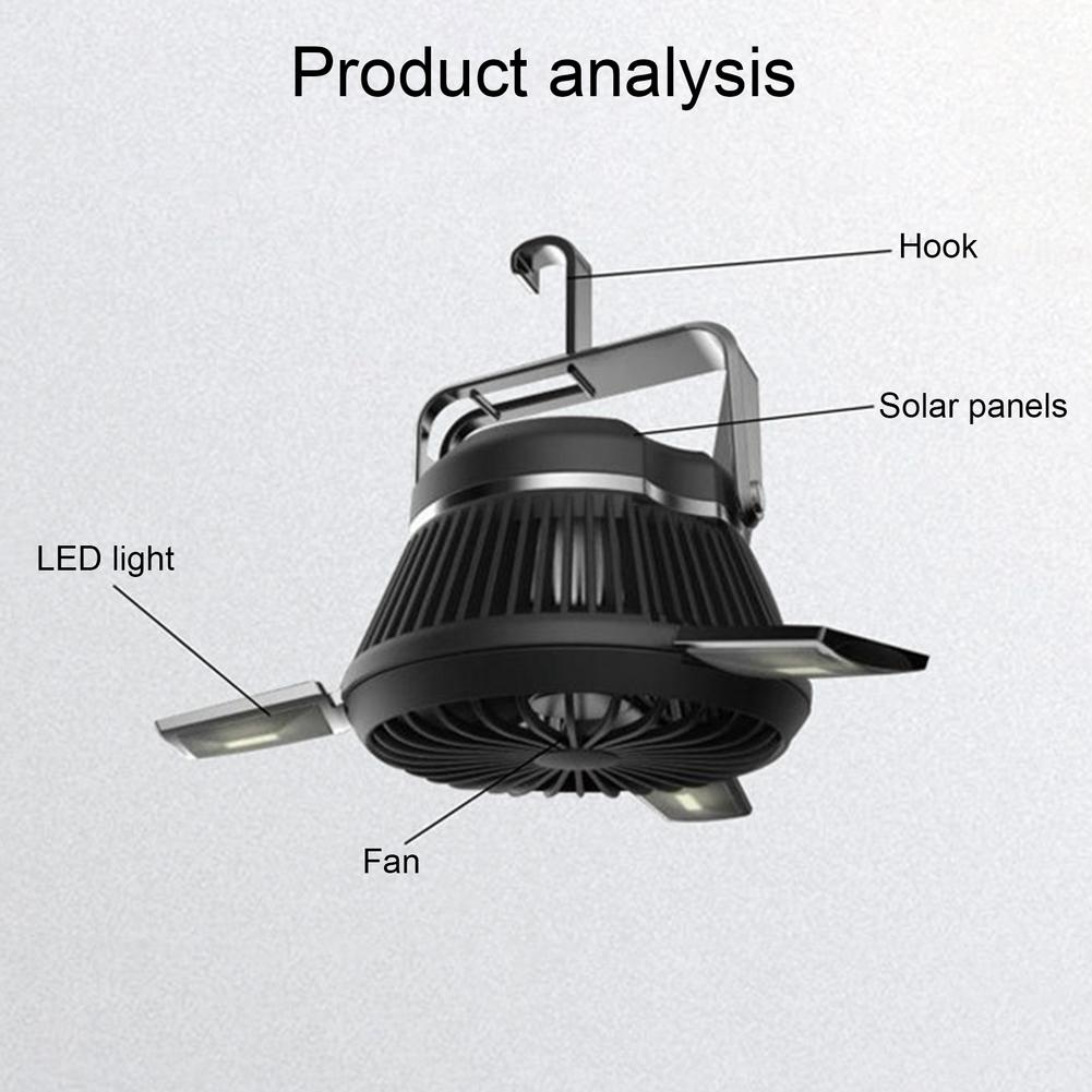 Lilac Milo foldable fan and portable LED solar camping lantern with hook, designed for outdoor camping and activities