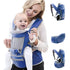 Gray Themis baby carrier bag in blue and grey with five carry positions, designed for newborns and infants.