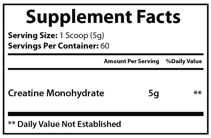 Container of Erin Chaos Pure Creatine supplement for food and beverage use, with a white label and scoop included.