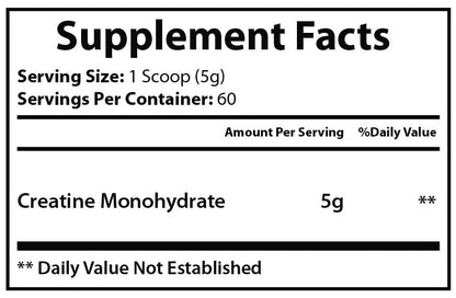 Container of Erin Chaos Pure Creatine supplement for food and beverage use, with a white label and scoop included.