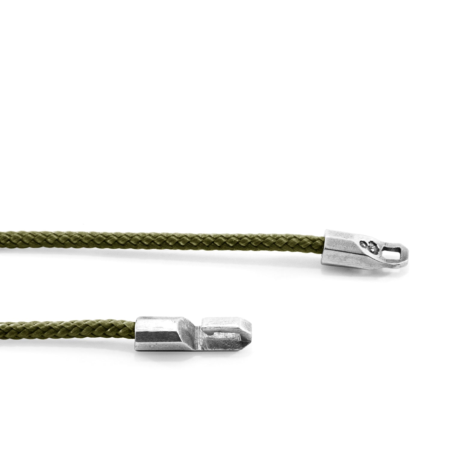 Khaki green Talbot silver and rope bracelet from Magenta Sooty featuring a stylish mixed metal design and intricate rope detail.