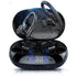 Teal Simba LED display TWS Bluetooth V5.0 sport headset for iPhone and Huawei, with sleek design and earbud fit.