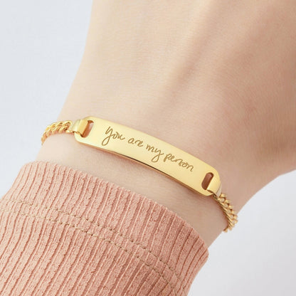 Green Millie handwriting signature bracelet for women, elegant bracelet with personalized script design.