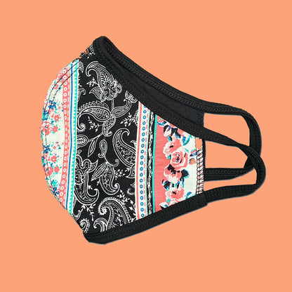 Reusable floral face mask with colorful flower print, made of washable fabric, from Indigo Arrowwood in the Scarves &amp; Bandanas category.
