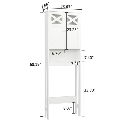 Lilac Milo bathroom double door fork toilet cabinet with storage shelves, white finish, and modern design for bathroom organization.