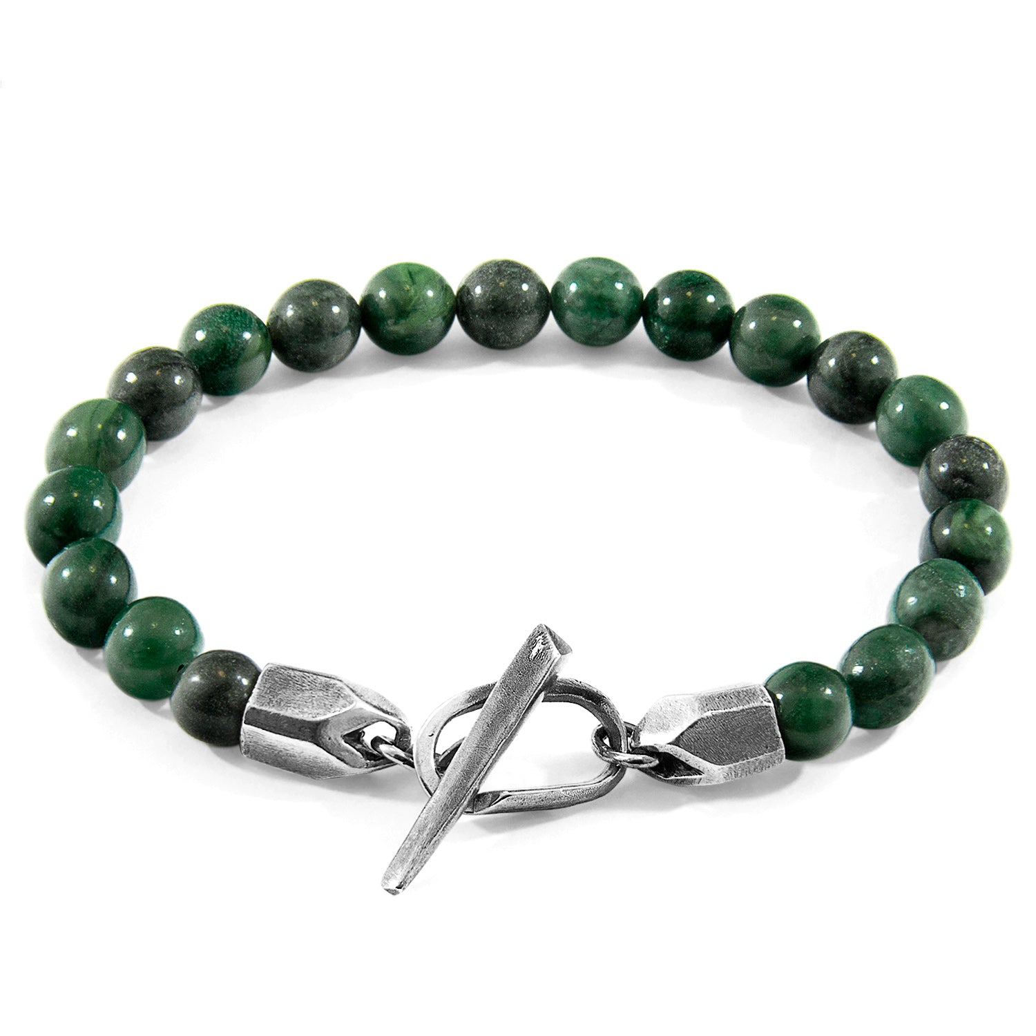 Green jade Tinago silver and stone beaded bracelet featuring natural green jade, silver accents, and multicolored stones from Magenta Sooty.