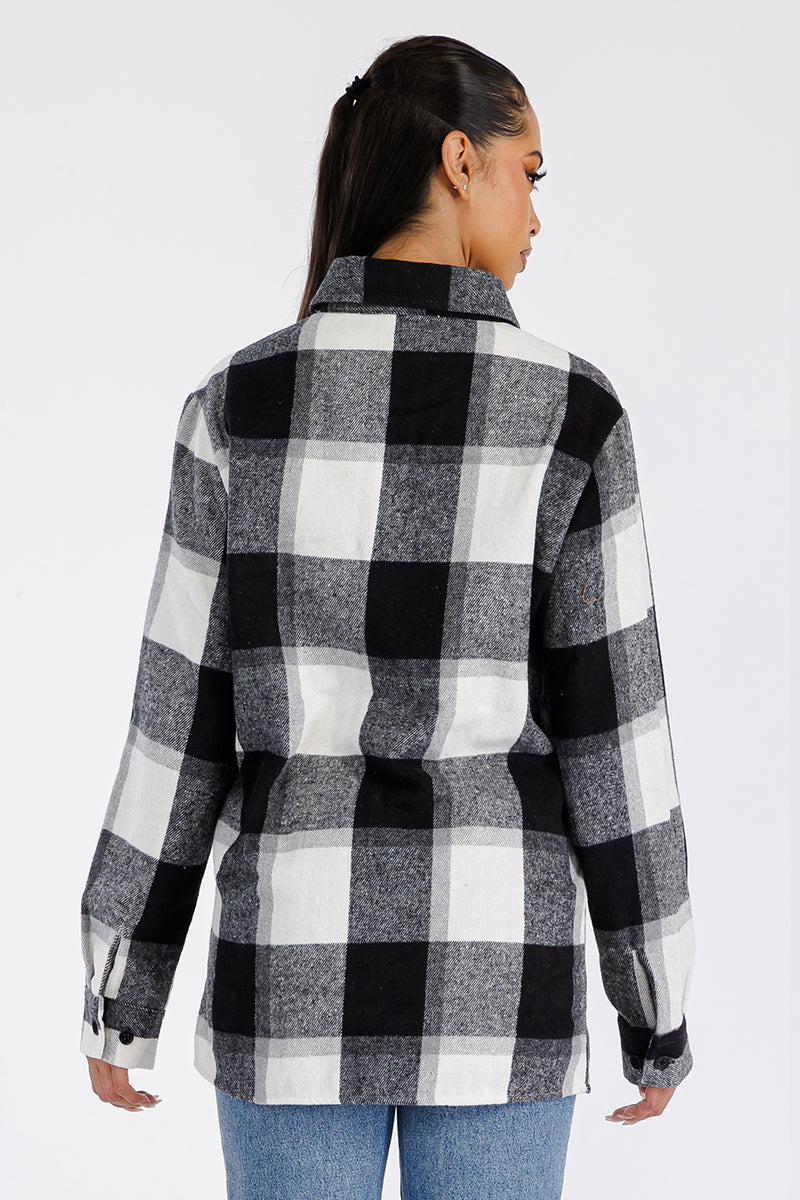 Lime Milo Boyfriend Oversized Soft Flannel Shacket FL501 in beige, showing front view with collar and button closure.