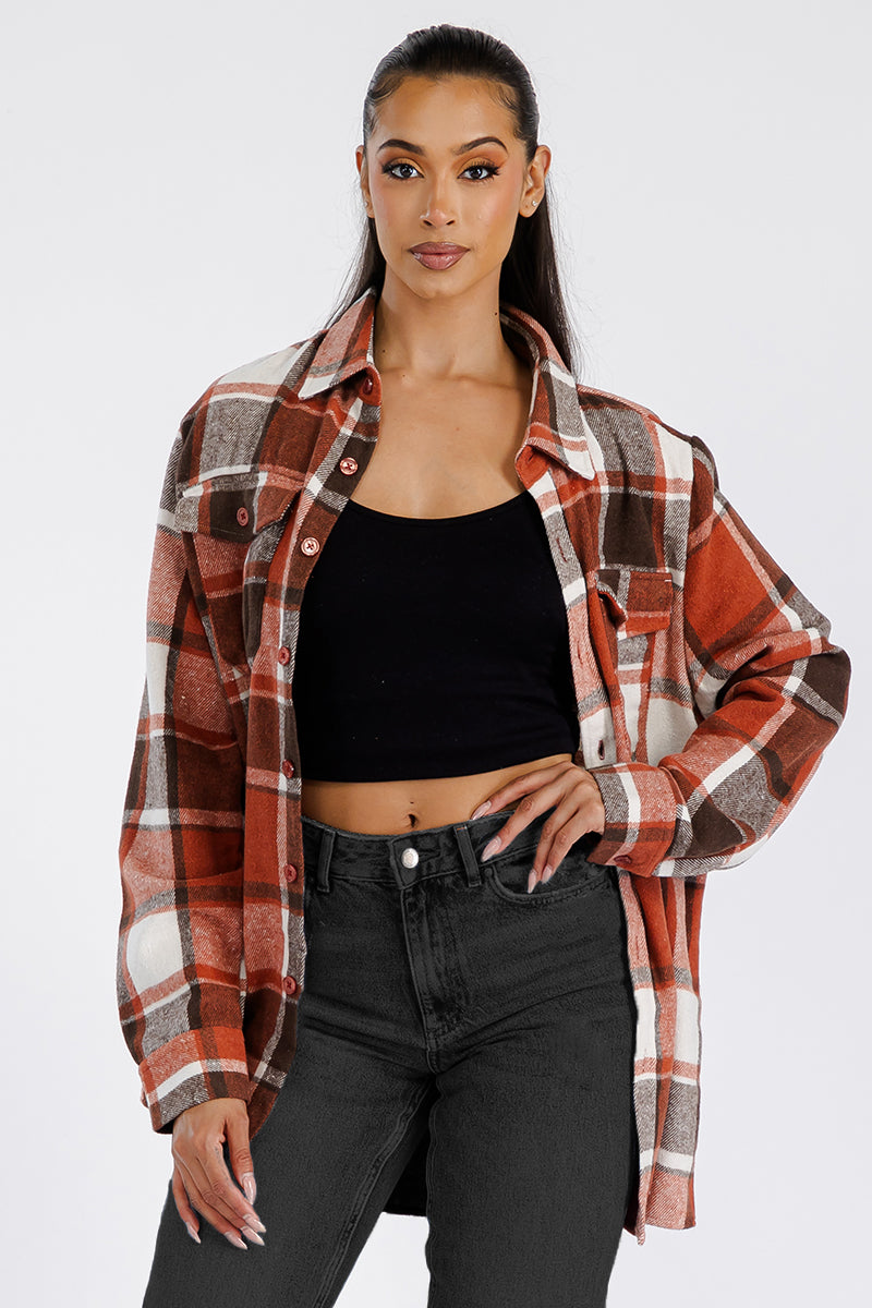 Lime Milo Boyfriend oversized soft flannel shacket in a cozy, plaid design, perfect for casual layering and relaxed style.